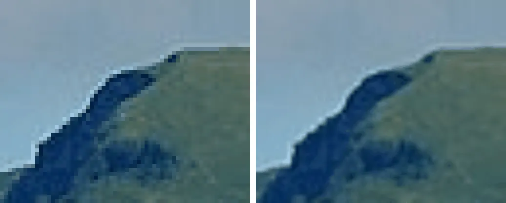 Nearest neighbour versus bilinear upscaling